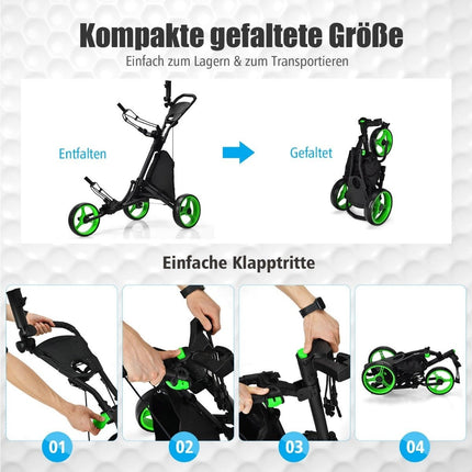 Cărucior de golf pliabil cu 3 roți cu mâner reglabil