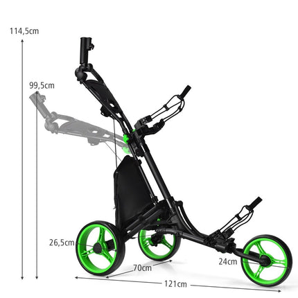 Cărucior de golf pliabil cu 3 roți cu mâner reglabil