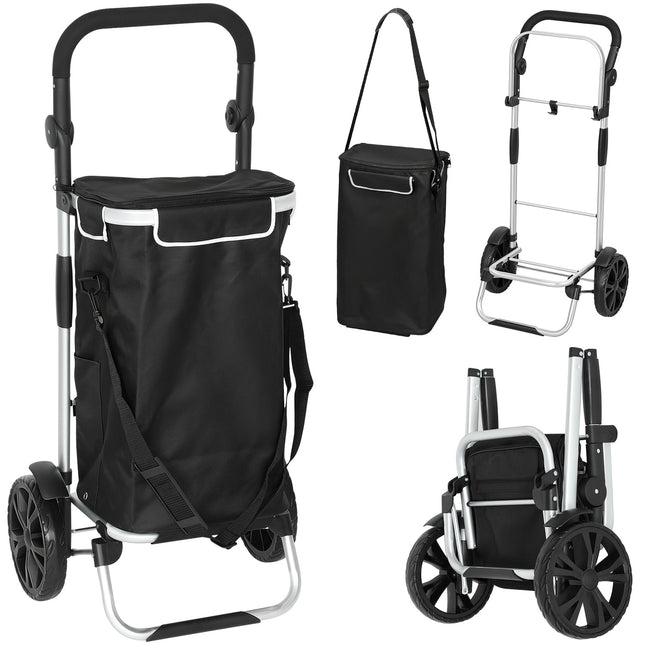 Cărucior de cumpărături pliabil 3 în 1, 40 l, capacitate 25 kg, negru