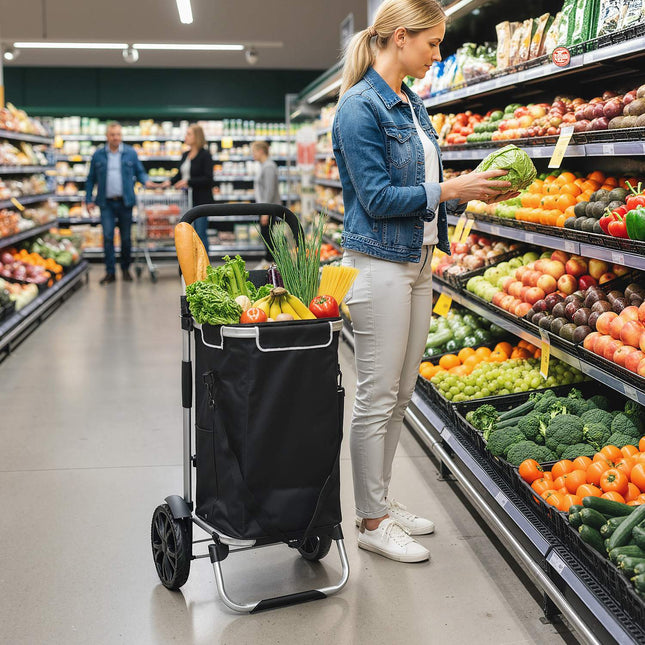 Cărucior de cumpărături pliabil 3 în 1, 40 l, capacitate 25 kg, negru