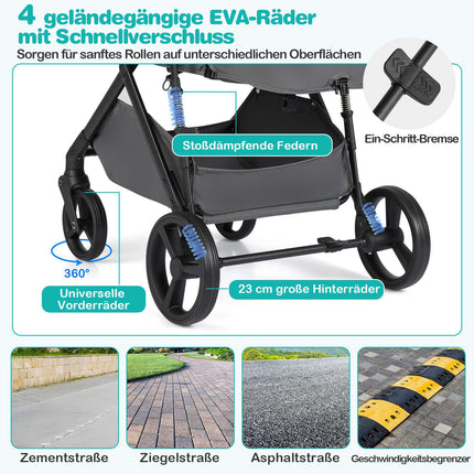 Cărucior pliabil 3 în 1 cu scaun reversibil, gri