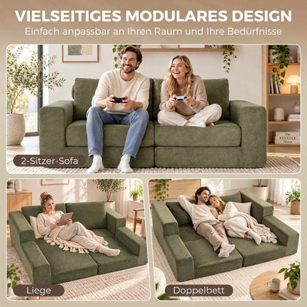 Foldable 4-in-1 Sofa Bed 2-Seater with Back Cushions, Green, Chenille