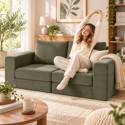 Foldable 4-in-1 Sofa Bed 2-Seater with Back Cushions, Green, Chenille