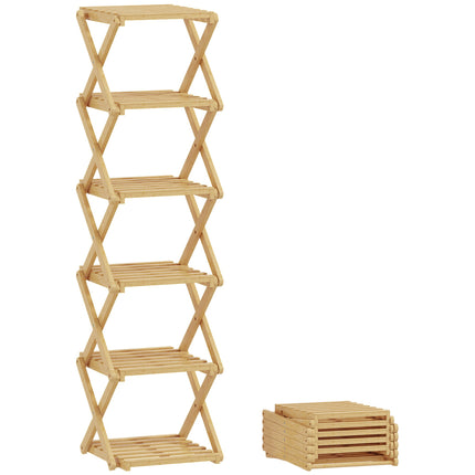 Suport pliabil pentru încălțăminte din bambus, cu 6 niveluri, capacitate 9 perechi, 30x29x108 cm
