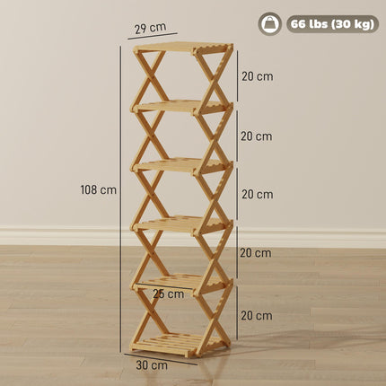Suport pliabil pentru încălțăminte din bambus, cu 6 niveluri, capacitate 9 perechi, 30x29x108 cm