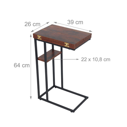 Masă laterală pliabilă în formă de C, aspect lemn, cadru negru