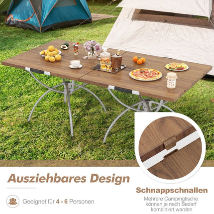 Set masă pliabilă pentru camping, blat cu aspect de lemn, cadru din aluminiu
