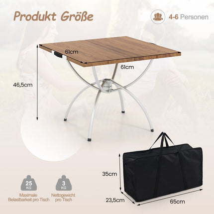 Set masă pliabilă pentru camping, blat cu aspect de lemn, cadru din aluminiu