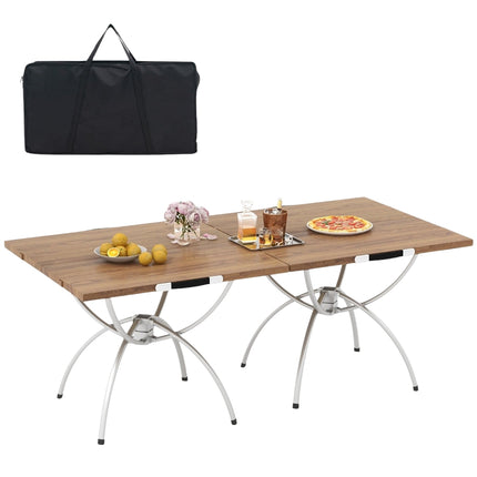 Set masă pliabilă pentru camping, blat cu aspect de lemn, cadru din aluminiu