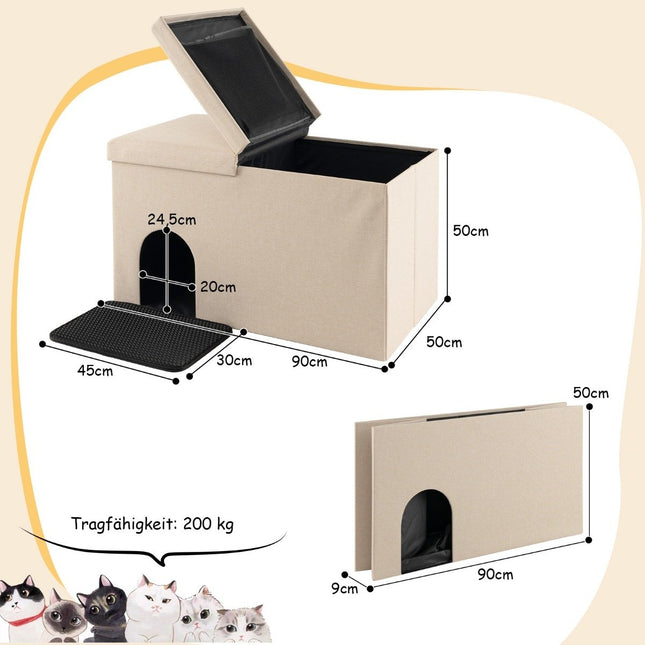 Bancă pliabilă pentru casă pentru pisici - Litier ascuns, 90x50x50 cm