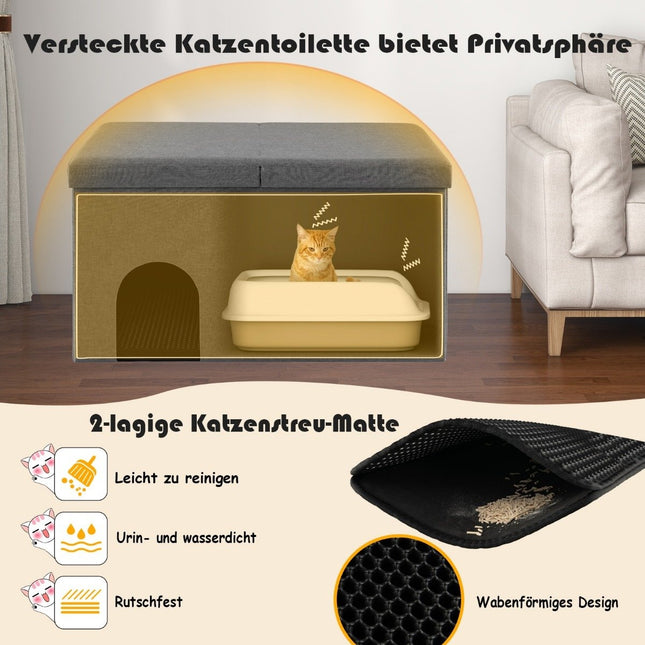 Casă și bancă pliabilă pentru pisici cu litieră, 90x50x50 cm, gri