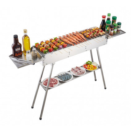Foldable Charcoal Grill, 250 Sq In, Lift Tray, Tables