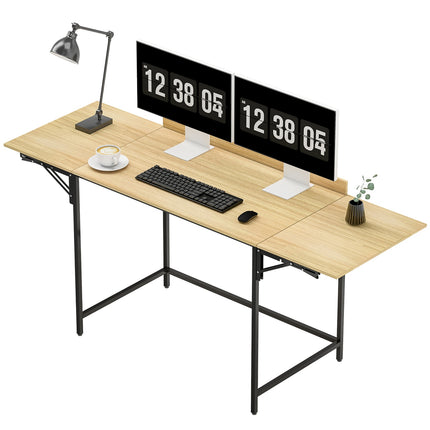 Birou pliabil pentru computer cu 2 panouri extensibile, stejar/negru