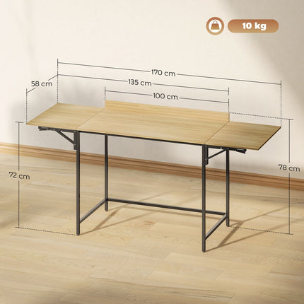 Birou pliabil pentru computer cu 2 panouri extensibile, stejar/negru