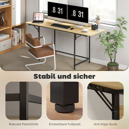 Birou pliabil pentru computer cu 2 panouri extensibile, stejar/negru