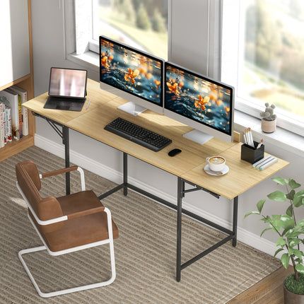 Birou pliabil pentru computer cu 2 panouri extensibile, stejar/negru