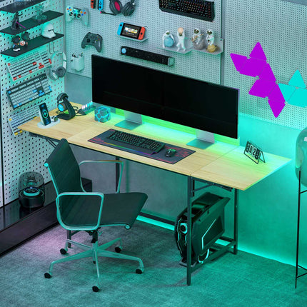 Birou pliabil pentru computer cu 2 panouri extensibile, stejar/negru