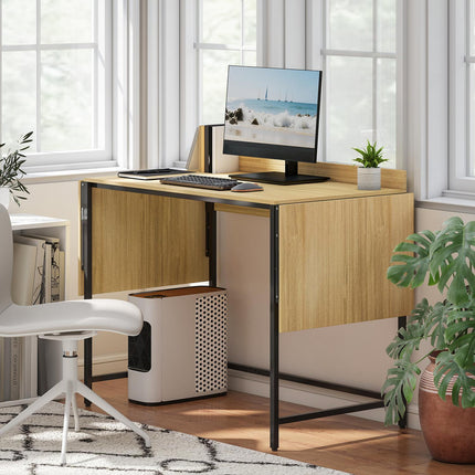 Birou pliabil pentru computer cu 2 panouri extensibile, stejar/negru