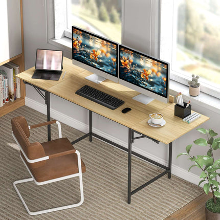 Birou pliabil pentru computer cu 2 panouri extensibile, stejar/negru