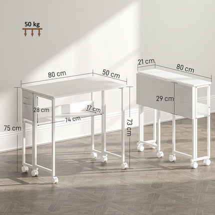 Birou pliabil cu raft, alb, adâncime 50-21 cm