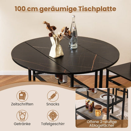 Masă de sufragerie pliabilă, aspect marmură, locuri 2-4, negru
