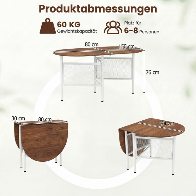 Masă pliabilă pentru 6-8 persoane, design oval care economisește spațiu