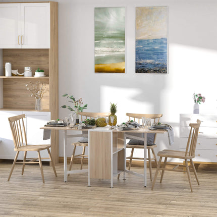 Masă de sufragerie pliabilă cu rafturi, stejar și alb, 169x60x75 cm