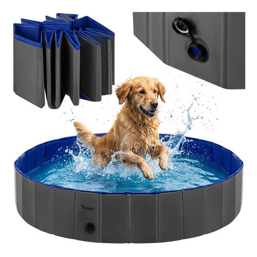 Piscină pliabilă pentru câini cu supapă de scurgere, 160x30 cm, 600L