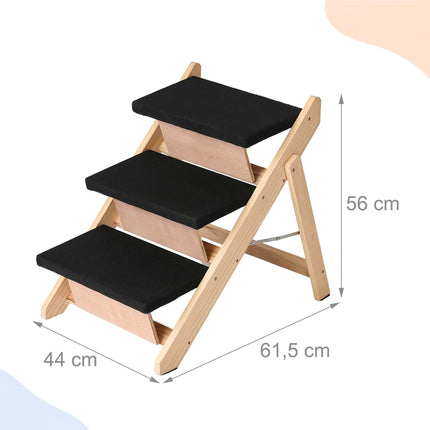 Foldable Dog Stairs and Ramp 2-in-1 with 3 Steps, Up to 50 kg, Pine Wood