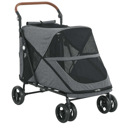 Cărucior pliabil pentru câini de talie mare, până la 30 kg, gri