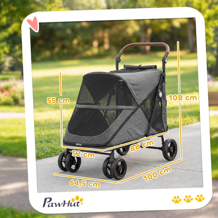 Cărucior pliabil pentru câini de talie mare, până la 30 kg, gri