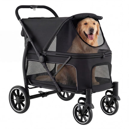 Cărucior pliabil pentru câini cu roți all-terrain, negru
