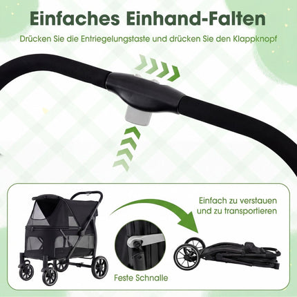 Cărucior pliabil pentru câini cu roți all-terrain, negru