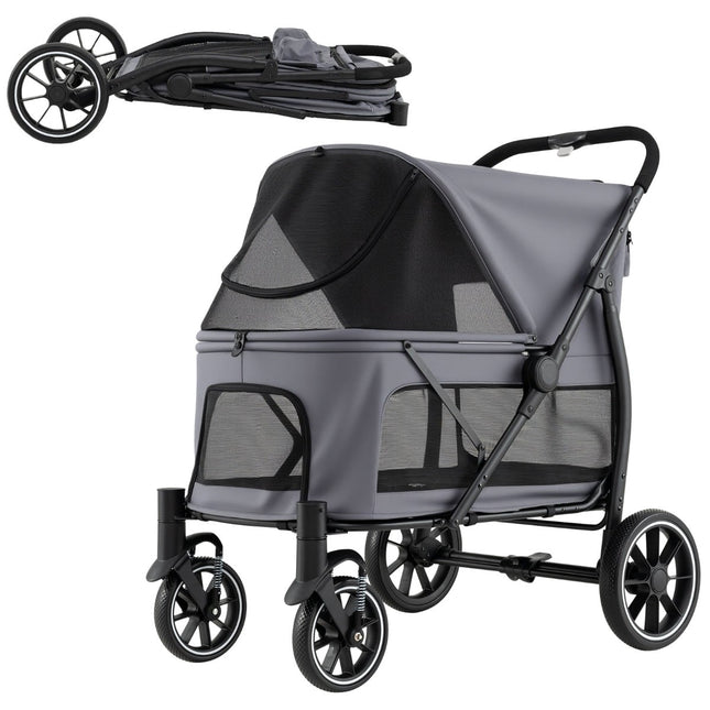 Cărucior pliabil pentru câini cu roți all-terrain, gri