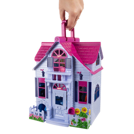 Casă de păpuși pliabilă cu 6 camere și set de mobilier