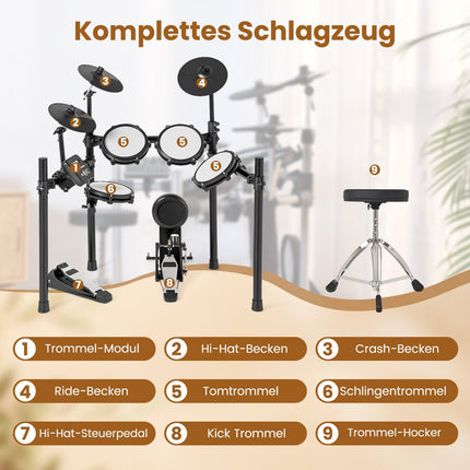 Set de tobe electronice pliabile cu pad-uri din plasă, 225 de sunete