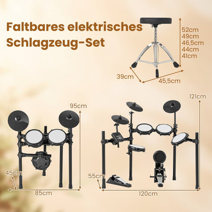 Set de tobe electronice pliabile cu pad-uri din plasă, 225 de sunete