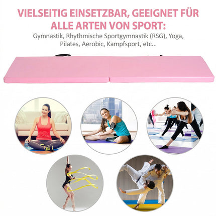 Saltea de fitness pliabilă cu mânere, 180x60x5 cm, roz