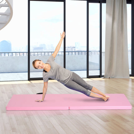 Saltea de fitness pliabilă cu mânere, 180x60x5 cm, roz