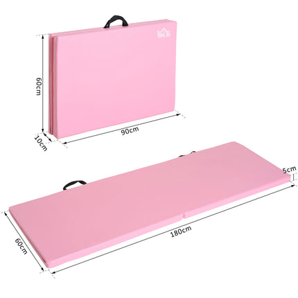 Saltea de fitness pliabilă cu mânere, 180x60x5 cm, roz