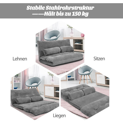 Foldable Floor Sofa Bed, Adjustable Backrest, Gray