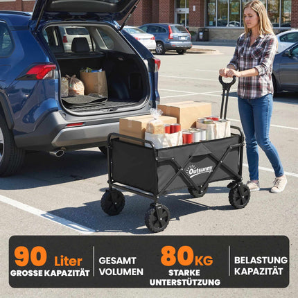 Cărucior de grădină pliabil cu mâner reglabil, negru, capacitate 80 kg
