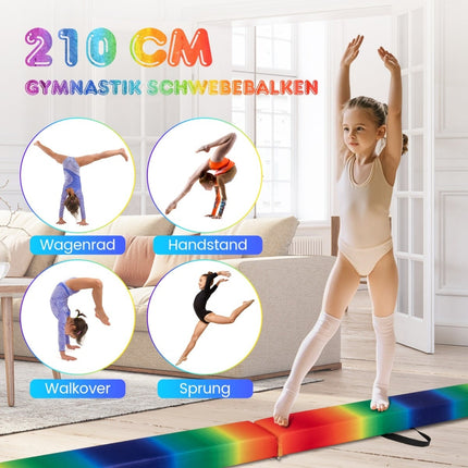 Grindă de echilibru pliabilă pentru gimnastică, 210 cm, finisaj piele întoarsă