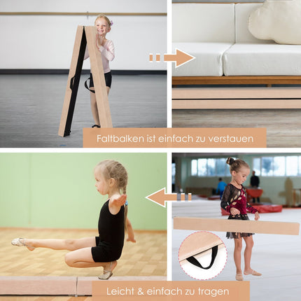 Grindă de echilibru pliabilă pentru gimnastică, 210 cm, suprafață din piele întoarsă