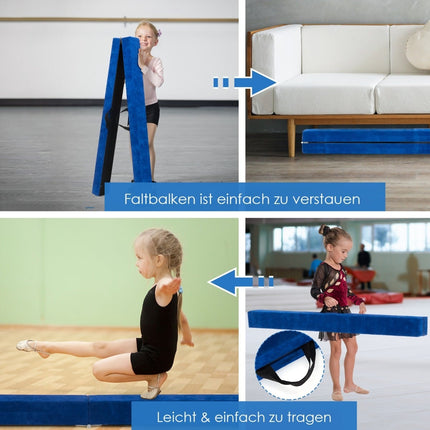 Grindă de echilibru pliabilă pentru gimnastică, 210 cm, suprafață din piele întoarsă