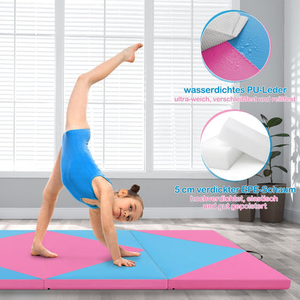 Saltea de gimnastică pliabilă, 240x117x5cm, roz/albastru