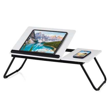 Masă pliabilă pentru laptop cu unghiuri reglabile, MDF și metal