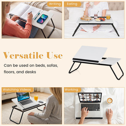 Masă pliabilă pentru laptop cu unghiuri reglabile, MDF și metal