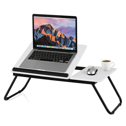 Masă pliabilă pentru laptop cu unghiuri reglabile, MDF și metal