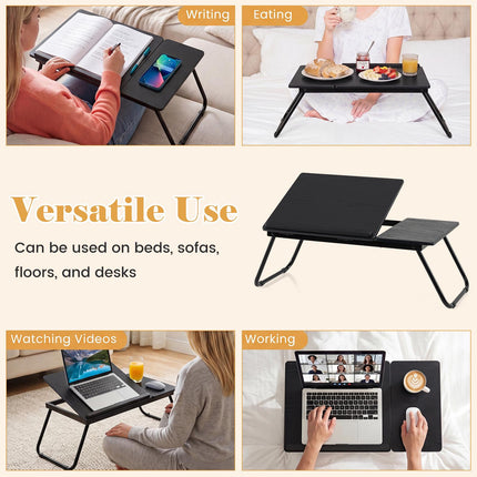 Masă pliabilă pentru laptop cu unghiuri reglabile, MDF și metal